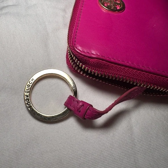 Tory Burch Zip Pink Wallet Keychain with Gold Accent - Picture 8 of 16